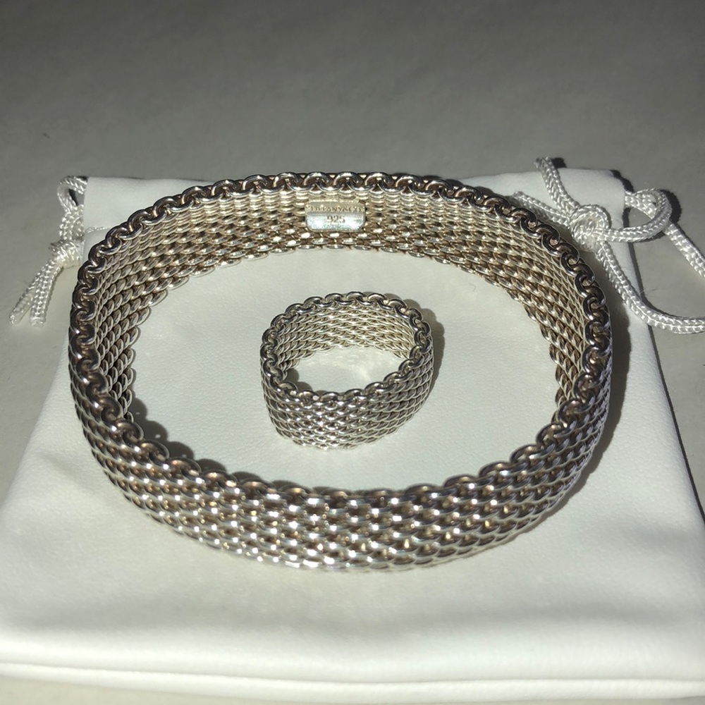Authentic Tiffany somerset mesh bracelet & ring